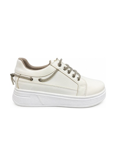 Papucumun Dünyası Kadın Bağcıklı Sneaker Ayakkabı Kırık Beyaz