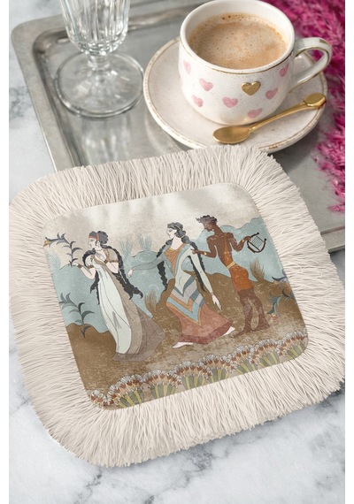 Mitolojik Desenli Saçaklı Sunum Peçetesi-antik Esintili Bohem Pastel Mavi Krem Bardak Altlığı Mendil Metalik Grili Terrakota Mitolojik Desenli Saçaklı Sunum Peçetesi-antik Esintili Bohem Pastel Mavi Krem Bardak Altlığı Mendil Metalik Grili Terrakota