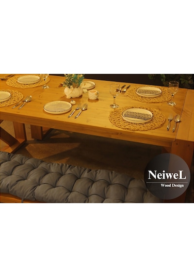 Neiwel Velmar Doğal Ahşap Banklı Yemek Masası Takımı-120-240 Takım Açık Ceviz