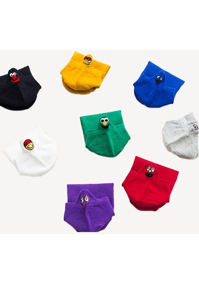 Bonbonetti Bonbonetti Unisex Emoji Desenli Renli 6 Li Patik Çorap Çok Renkli