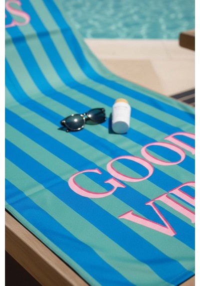 Good Vibes Çizgili Plaj Havlusu 70x150 Cm Mavi