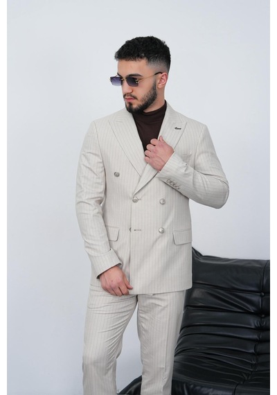Dupont Classics Dupont Slim Fit Sivri Yaka 6 Drop Çift Yırtmaç Çizgili Viskon Kruvaze Erkek Takım Elbise Krem Dupont Classics Dupont Slim Fit Sivri Yaka 6 Drop Çift Yırtmaç Çizgili Viskon Kruvaze Erkek Takım Elbise Krem