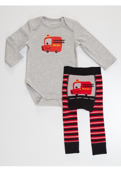 Denokids İtfaiye Erkek Bebek Body Tayt-Pantolon Takım