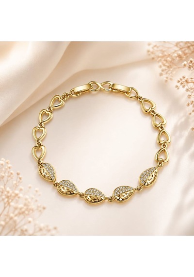 Cm Jewelry Damla Zirkon Taşlı Kalp Detaylı Bileklik Gold Kadın Bileklik Altın
