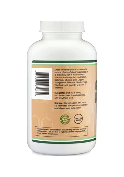 Double Wood Grass Fed Beef Liver 1000mg 180 Capsul. Usa Versi...