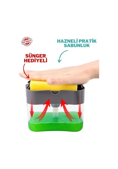Süngerli Sıvı Bulaşık Deterjanı Dispanseri, Süngerli Basmatik Sıvı Deterjanlık Asorti