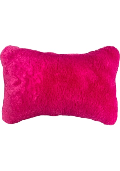 Yumuşak Tüylü Peluş Kürk Ortopedik Araba Seyahat Boyun Yastığı 2'li Fuşya Pembe