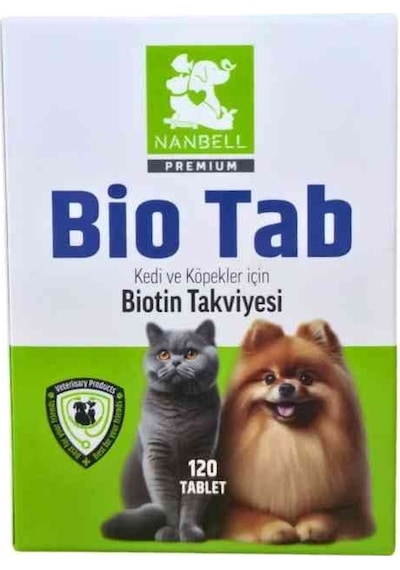 Nanbell Bio Tab Kedi Ve Köpekler İçin Biotin Takviyesi 120 Tablet Tüy Dökülmesini Azaltır, Parlaklık Kazandırır