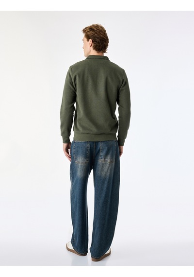 Koton Regular Fit Uzun Kollu Fermuar Detaylı Dik Yaka Sweatshirt Haki 7wam70009mk