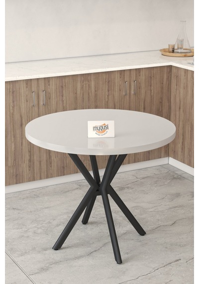 Gnr 90cm Sabit Beyaz Mutfak Masası Takımı, Yemek Masası, 4 Modern Gri Sandalye Gri