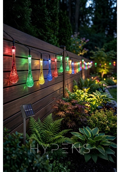 Solar Damla Led 5m 20 Ledli Rgb Renkli 8 Modlu Dekoratif Bahçe Ve Balkon Süs Işığı Çok Renkli
