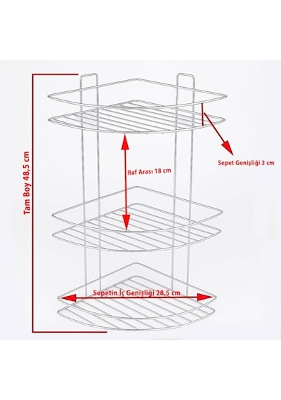 Banyo Duş Köşe Rafı Üç Katlı Krom Şampuanlık Paslanmaz Metal Duvar Tipi Düzenleyici Organizer Diğer