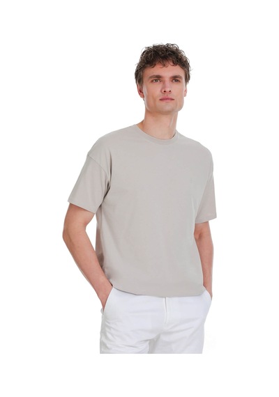 Hatemoğlu Ekru Regular Fit 100% Pamuk Bisiklet Yaka Oversize Tişört 1995330 Ekru