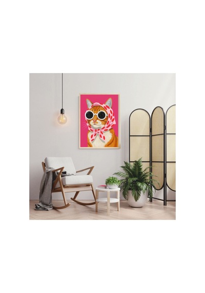 Sevimli Kedi Doğal Ahşap Çerçeveli Tek Parça Dekoratif Tablo Çok Renkli - 819525168 Çok Renkli
