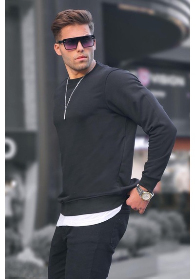 Madmext Siyah Basic Bisiklet Yaka Erkek Sweatshirt 6047 Siyah