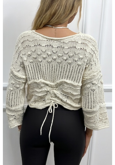 Noa & Noa Ön Büzgü Detaylı Örgü Crop Kazak Cozy Beyaz