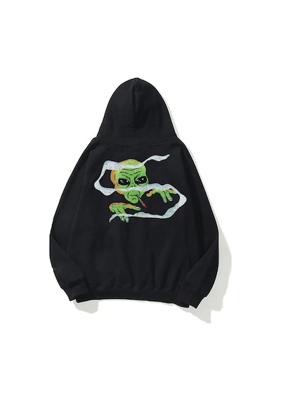 Tarzsokak Unisex Smoking Alien Sweatshirt Hoodie Siyah