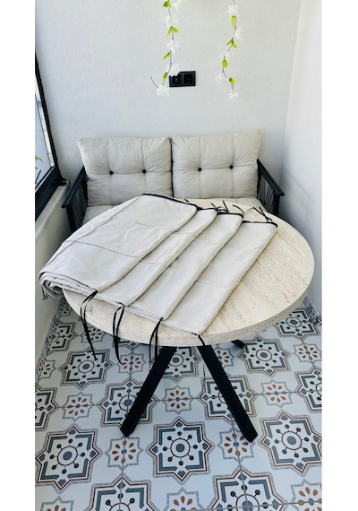 Bahçe Balkon Takımı Minder Kılıf Takımı 4 Adet Krem