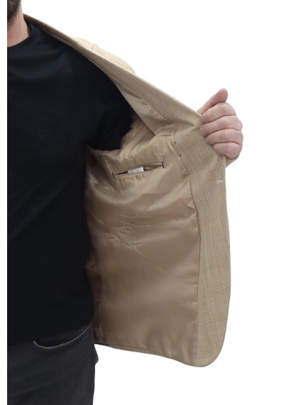 Twenhil Dmctekstil Erkek Krem 206 Düz İtalyan Kesim Dar Kalıp Tek Düğme Blazer Ceket