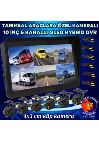 4x3 Cm. Küp Ahd 720p 170 Derece Balık Gözü Lens Kamera Qled Ekran 10'' Dvr Monitör 12 V 256 Gb