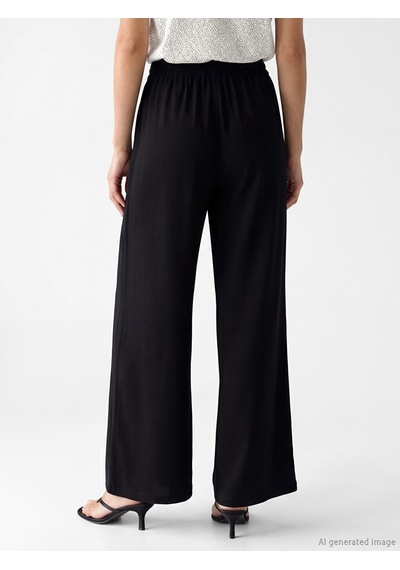 Lcw Everyday Siyah Beli Lastikli Geniş Paça Kadın Pantolon