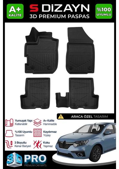 S-dizayn Renault Symbol 3d Pro Havuzlu Paspas 2013 Üzeri A+ Kalite