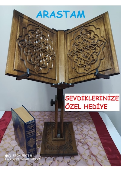 Asansörlü Ahşap Rahle - Selçuklu Motifli Rahle -Ahşap Yer Rahlesi