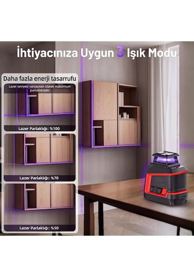 Kobb Kbl30p 3.7v Li-ion Yatay 360 Ve Dikey Otomatik Hizalamalı Mor Işık Profesyonel Lazer+tripod