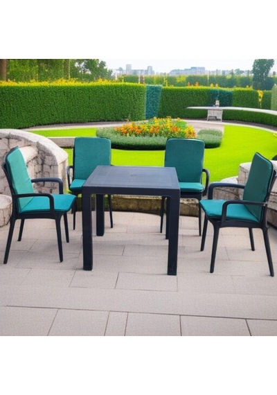 Lüks Arkalıklı Sandalye Minderi 6lı 4cm Süngerli Yeşil 42x42 Çok Renkli