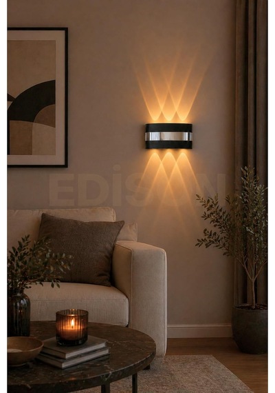 Tr Gümüş Detaylı Led Aplik, Amber Işık, Çift Yönlü Dekoratif Duvar Lambası, 18 Cm X 9.5 Cm Genel
