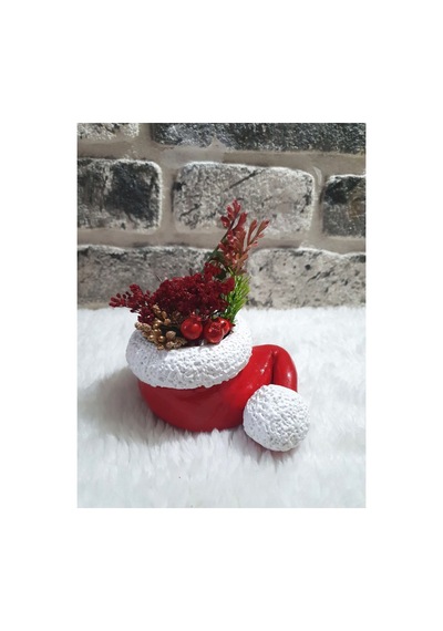 El Yapımı Sukulent Saksı Noel Baba Şapkası/noel Baba Şapka Sükülent Çiçekli Saksı.