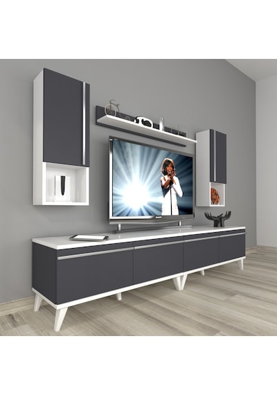 Decoraktiv Eko 5220ta Mdf Retro Tv Ünitesi Tv Sehpası Beyaz - Antrasit