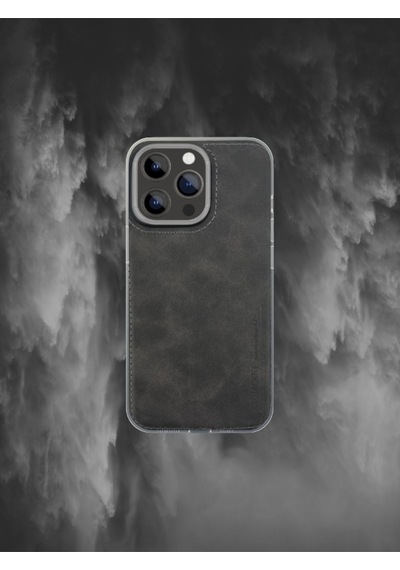 Juno Apple Uyumlu iPhone Hakiki Deri Koruyucu Kılıf 13 Pro Max Gri