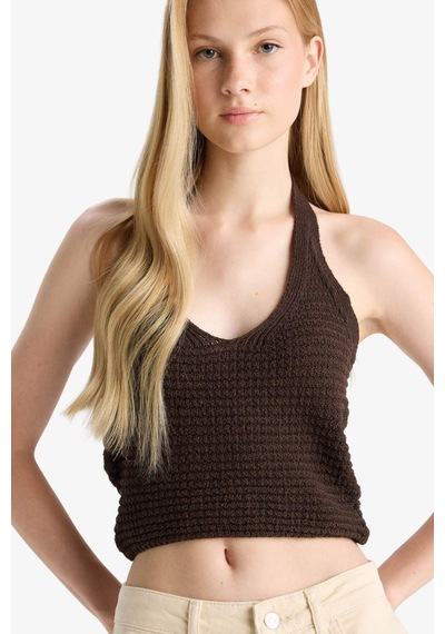 Defacto Slim Fit Dar Kesim Halter Yaka Atlet F8367ax25hsbn477 Kahve