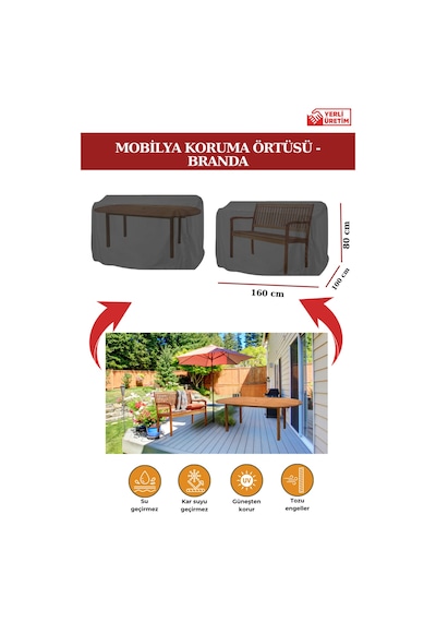 Siyah Bahçe Mobilya Koruma Örtüsü Branda 160x100x80 Cm-santimetre, Su Geçirmez, Güneşten Korur Siyah