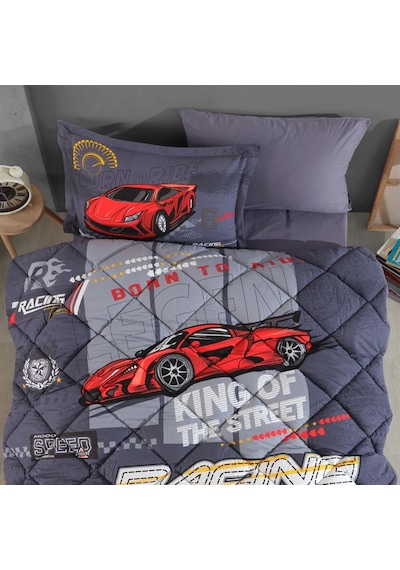 Clasy Ranforce Tek Kişilik Yorgan Seti Racing Team Mavi Mavi
