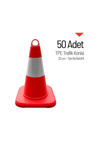 50'li Tpe Trafik Konisi Seti 32 Cm Tek Reflektifli Trafik Dubası-3618