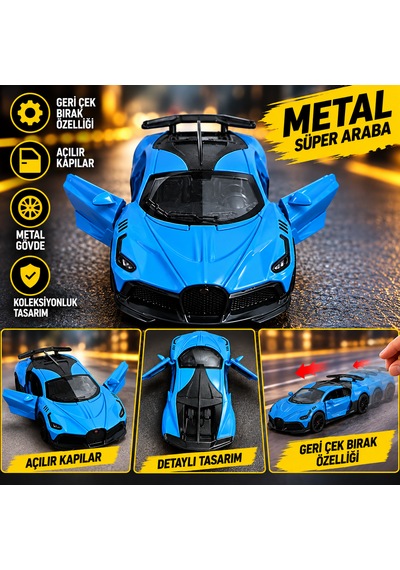 Metal Gövdeli Spor Araba Oyuncak Geri Çek Bırak, Açılır Kapılı Metalik