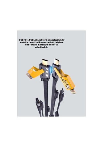 Yüksek Hızlı 65w Güç Çıkışlı Çoklu Cihaz Uyumlu Şarj Kablosu - Hs08374610-3532 Renkli