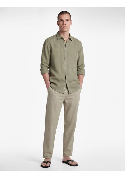 Koton Slim Fit Keten Karışımlı Cepli Beli Lastikli Bağcıklı Pantolon Gri 6sam40169hw