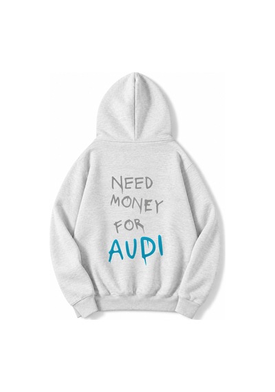 Brz Collection Unisex Oversize Açık Gri Audı Need Money For Audı Hoodie Açık Gri