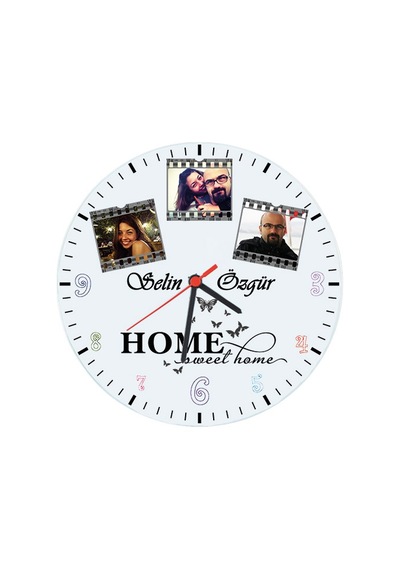 Fotoğraf Baskılı Cam Duvar Saati - Home Sweet Home