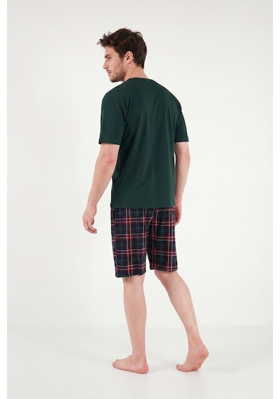 Buratti Kareli Pamuklu Regular Fit Şortlu Pijama Takımı Erkek Pijama Takımı 6572022 Yeşil