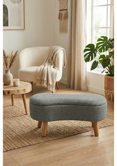 Scala Sandıklı Bohem Ahşap Ayaklı Puf/bench, Gri