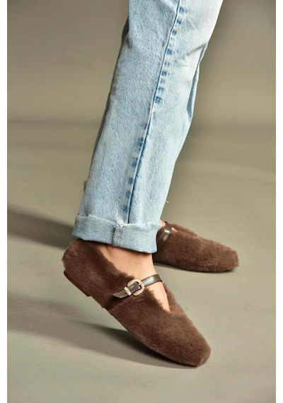 Fox Shoes V820105504 Kahverengi Peluş Günlük Düz Kadın Babet Kahverengi