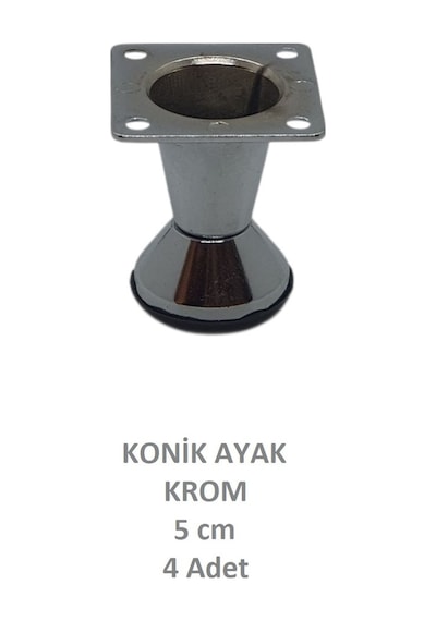Adilon Konik Ayak, Zamak, Krom, 5 cm, Dolap, Mobilya, Puf Ayağı (4 Adet)
