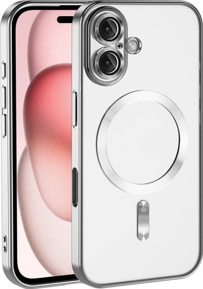 Apple Uyumlu iPhone 16 Plus Kılıf Kamera Korumalı Ve Magsafe Halkalı Shiny Premium Parlak Silikon Kapak Titanyum Gri