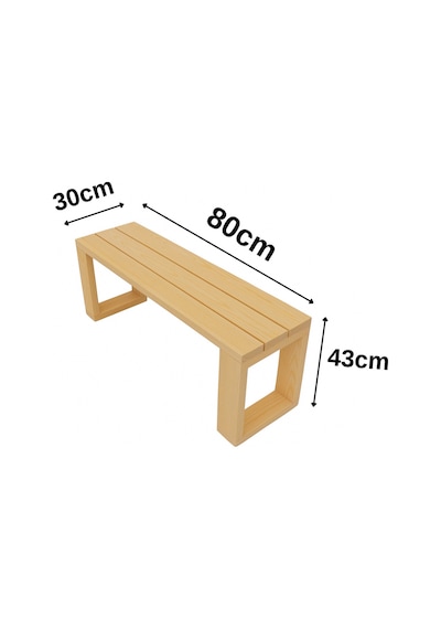 El Yapımı Ahşap Bank 80x30x43 Cm Masif Ahşap Oturma Bankı, Dekoratif Dış & İç Mekan Kullanımı Ekru