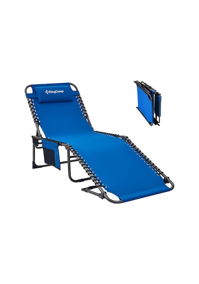 Kingcamp Berlin Classic Comfort Lounge 5 Kademeli Katlanır Şezlong Ve Kampet Blue Mavi