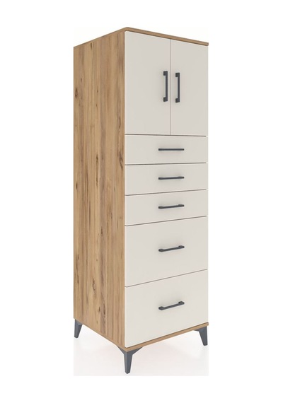 Kronos Dolap Tek Raflı 5 Çekmeceli 2 Kapaklı 60x59x182 Çam-ay... Çam